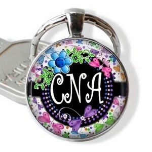 CNA Nurse Keychain Round Flower Butterfly Keyring Vintage Pendant Charm New